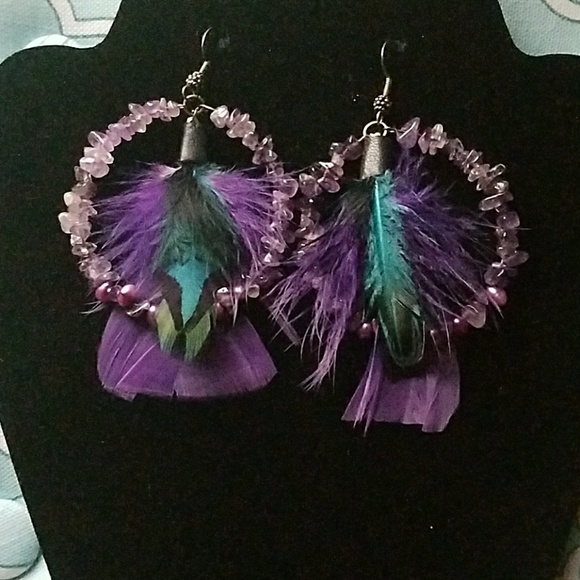 Amythis & fresh water pearl feather hoop earrings - Picture 1 of 4